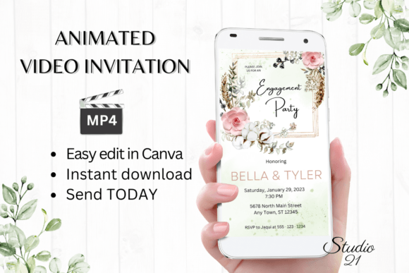 Boho Engagement Party Invite W1122: A Digital Template for Modern Celebrations