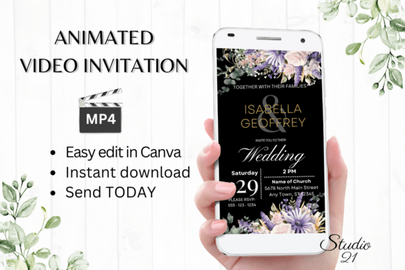 Digital Wedding Invitation W8413: Instant Animated Evites