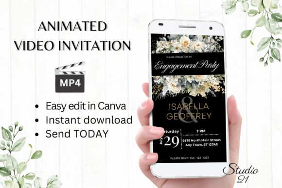 Electronic Engagement Party Invite W1427: Modern Digital Style