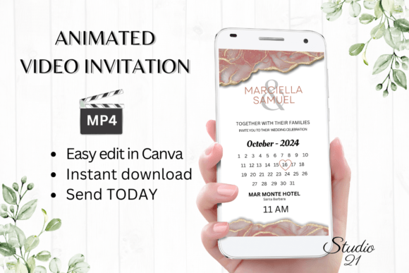 Minimalist Wedding Invitation W8928B: Effortless Digital Elegance